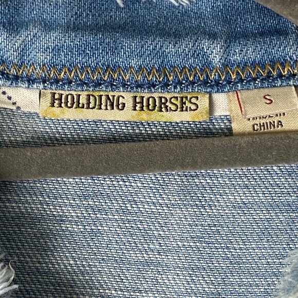 Anthropologie Holding Horses Women Small Denim Blue Frayed Hem Tunic Linen Blend - Picture 4 of 8